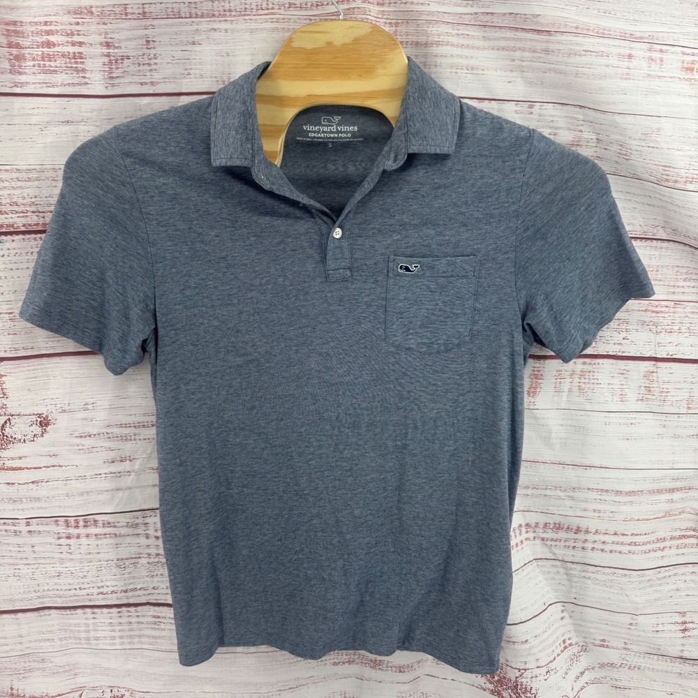 Vineyard Vines Edgartown Polo Shirt Mens Small Blue Heather Pima Cotton Stretch